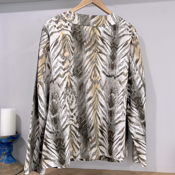 Chico’s Animal Print Green Gray Lightweight Blazer Jacket, Size XL - Picture 8 of 14